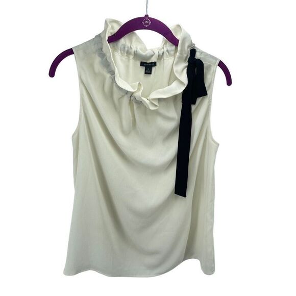 Ann Taylor Womens Drawstring Neckline Blouse Top Sleeveless Lined Cream XS - Picture 6 of 10